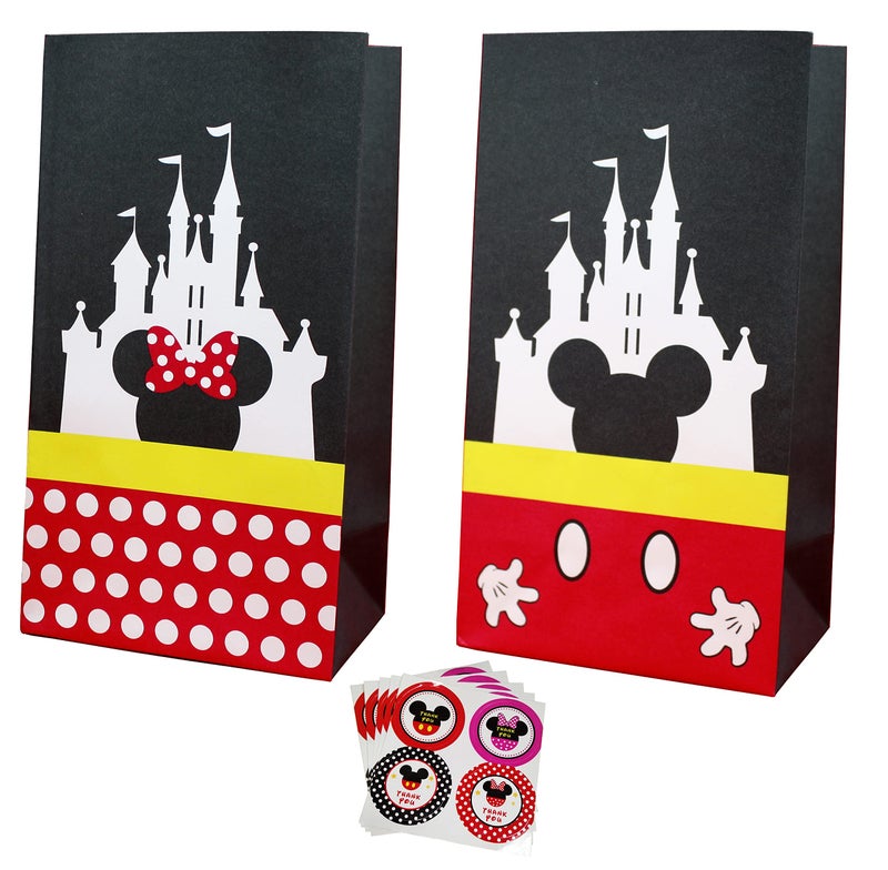 MOAXMOA Party favor Gift Bags Candy Treat Bags Birthday Baby Shower Wedding Mickey Minnie Theme Decorations Supplies with Stickers Set of 24 - Image 1